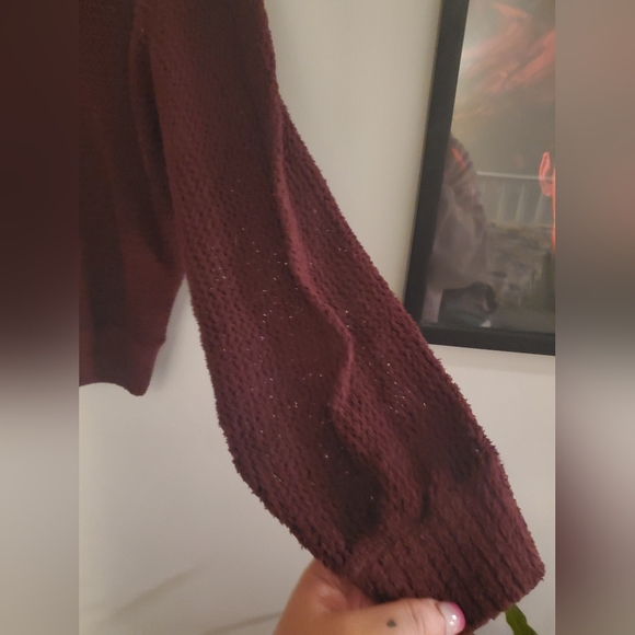 LA HEARTS Maroon Lightweight Open Knit Balloon Sleeve Sweater - Large - Picture 4 of 6